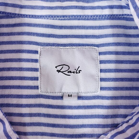 Rails Taylor Blue White Striped Shirt Womens Medium Rainbow Embroidered Hearts - Picture 12 of 15